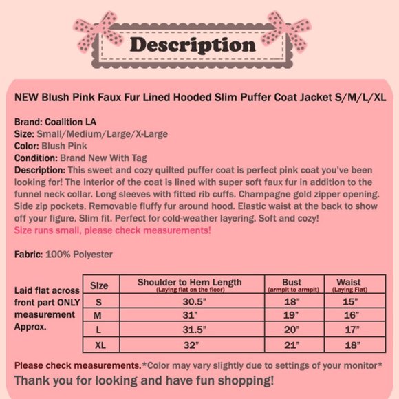 NEW Blush Pink Faux Fur Lined Puffer Coat Jacket - Picture 14 of 14